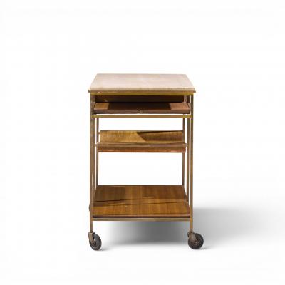 Paul McCobb Paul McCobb for Calvin Irwin Collection Travertine Brass and Mahogany Bar Cart
