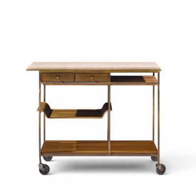 Paul McCobb Paul McCobb for Calvin Irwin Collection Travertine Brass and Mahogany Bar Cart