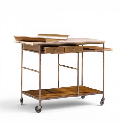 Paul McCobb Paul McCobb for Calvin Irwin Collection Travertine Brass and Mahogany Bar Cart