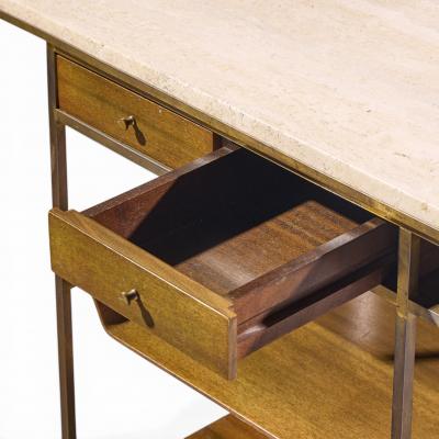Paul McCobb Paul McCobb for Calvin Irwin Collection Travertine Brass and Mahogany Bar Cart