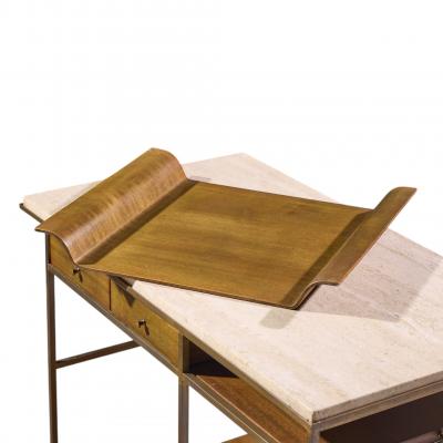 Paul McCobb Paul McCobb for Calvin Irwin Collection Travertine Brass and Mahogany Bar Cart