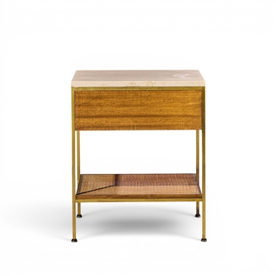 Paul McCobb Paul McCobb for Calvin Irwin Group Mahogany Cane Travertine Nightstand Pair