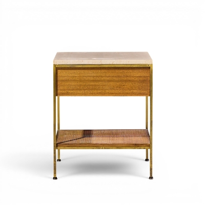 Paul McCobb Paul McCobb for Calvin Irwin Group Mahogany Cane Travertine Nightstand Pair