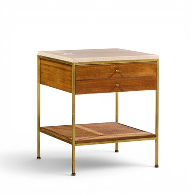 Paul McCobb Paul McCobb for Calvin Irwin Group Mahogany Cane Travertine Nightstand Pair