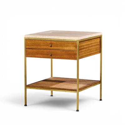 Paul McCobb Paul McCobb for Calvin Irwin Group Mahogany Cane Travertine Nightstand Pair