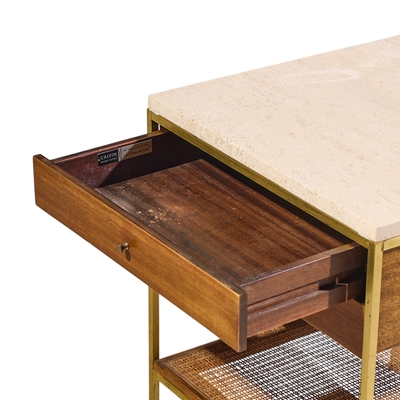 Paul McCobb Paul McCobb for Calvin Irwin Group Mahogany Cane Travertine Nightstand Pair