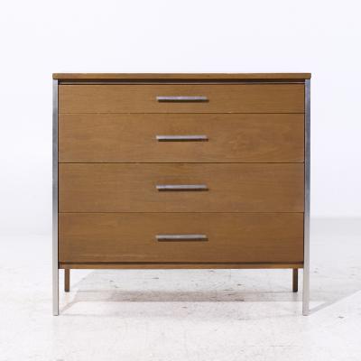 Paul McCobb Paul McCobb for Calvin Linear MCM Walnut and Aluminum 4 Drawer Highboy Dresser
