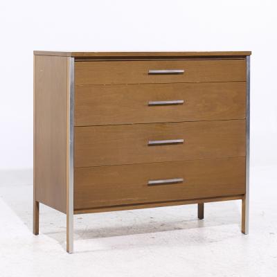 Paul McCobb Paul McCobb for Calvin Linear MCM Walnut and Aluminum 4 Drawer Highboy Dresser