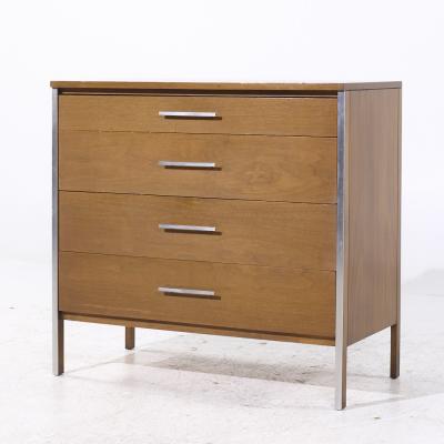 Paul McCobb Paul McCobb for Calvin Linear MCM Walnut and Aluminum 4 Drawer Highboy Dresser
