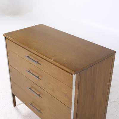 Paul McCobb Paul McCobb for Calvin Linear MCM Walnut and Aluminum 4 Drawer Highboy Dresser