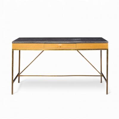 Paul McCobb Paul McCobb for Calvin Mid Century Bleached Mahogany Brass and Marble Top Desk