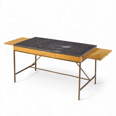 Paul McCobb Paul McCobb for Calvin Mid Century Bleached Mahogany Brass and Marble Top Desk