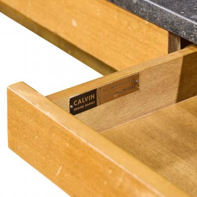 Paul McCobb Paul McCobb for Calvin Mid Century Bleached Mahogany Brass and Marble Top Desk