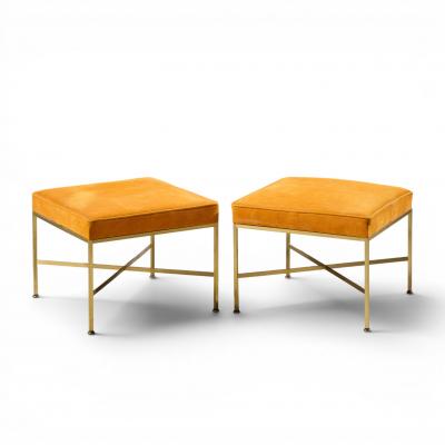 Paul McCobb Paul McCobb for Calvin Mid Century Brass X Base Stools Pair