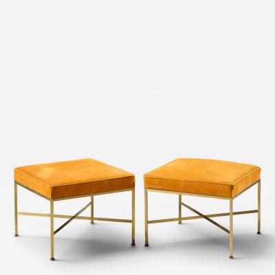 Paul McCobb Paul McCobb for Calvin Mid Century Brass X Base Stools Pair
