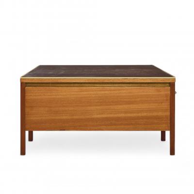 Paul McCobb Paul McCobb for Calvin Mid Century Leather Brass and Mahogany Coffee Table