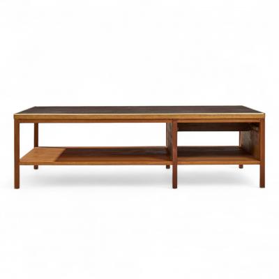 Paul McCobb Paul McCobb for Calvin Mid Century Leather Brass and Mahogany Coffee Table