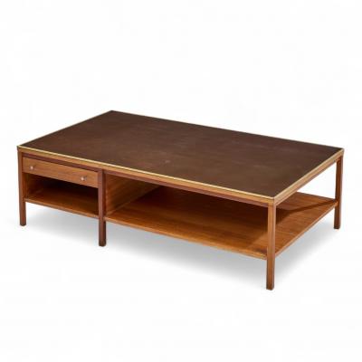 Paul McCobb Paul McCobb for Calvin Mid Century Leather Brass and Mahogany Coffee Table