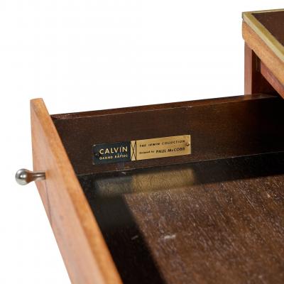 Paul McCobb Paul McCobb for Calvin Mid Century Leather Brass and Mahogany Coffee Table