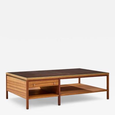 Paul McCobb Paul McCobb for Calvin Mid Century Leather Brass and Mahogany Coffee Table