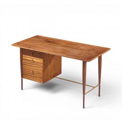 Paul McCobb Paul McCobb for Calvin Mid Century Mahogany and Brass Desk