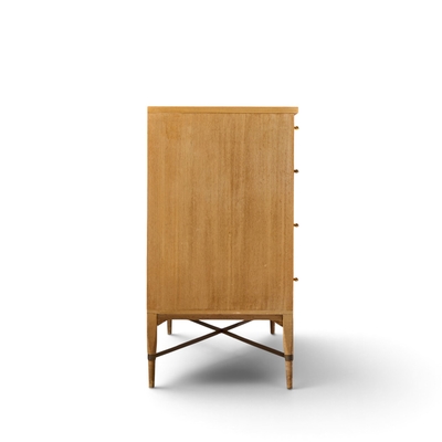 Paul McCobb Paul McCobb for Calvin Mid Century Mahogany and Brass X Base Lowboy Dresser