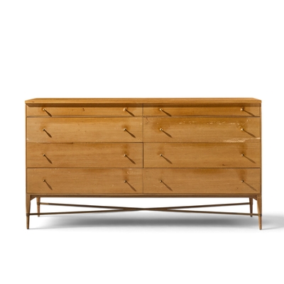 Paul McCobb Paul McCobb for Calvin Mid Century Mahogany and Brass X Base Lowboy Dresser