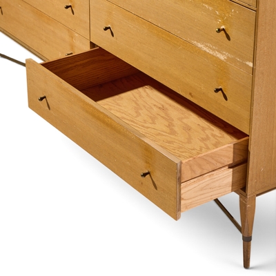Paul McCobb Paul McCobb for Calvin Mid Century Mahogany and Brass X Base Lowboy Dresser