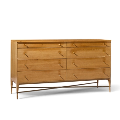 Paul McCobb Paul McCobb for Calvin Mid Century Mahogany and Brass X Base Lowboy Dresser