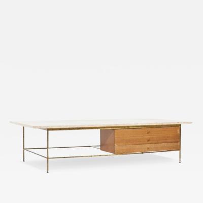 Paul McCobb Paul McCobb for Calvin Mid Century Travertine and Brass Coffee Table