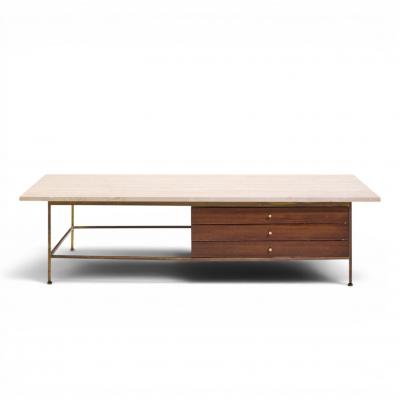 Paul McCobb Paul McCobb for Calvin Mid Century Travertine and Brass Coffee Table
