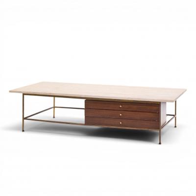 Paul McCobb Paul McCobb for Calvin Mid Century Travertine and Brass Coffee Table