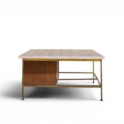 Paul McCobb Paul McCobb for Calvin Mid Century Travertine and Brass Coffee Table