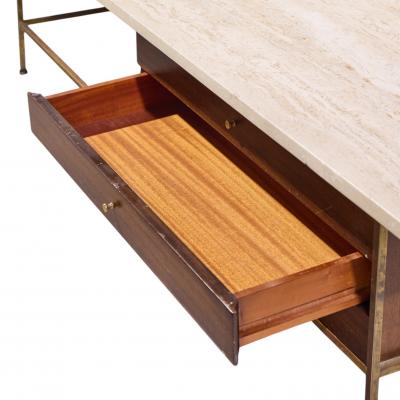Paul McCobb Paul McCobb for Calvin Mid Century Travertine and Brass Coffee Table