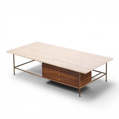 Paul McCobb Paul McCobb for Calvin Mid Century Travertine and Brass Coffee Table