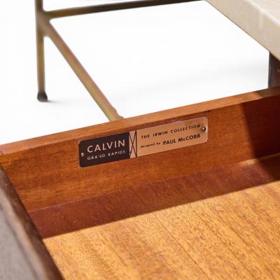 Paul McCobb Paul McCobb for Calvin Mid Century Travertine and Brass Coffee Table