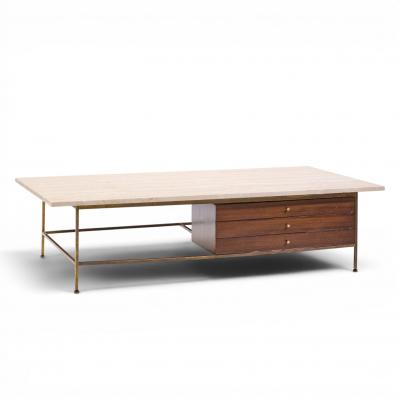 Paul McCobb Paul McCobb for Calvin Mid Century Travertine and Brass Coffee Table