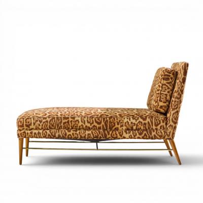Paul McCobb Paul McCobb for Calvin Mid Century Walnut and Brass Chaise Lounge