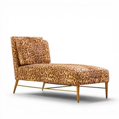 Paul McCobb Paul McCobb for Calvin Mid Century Walnut and Brass Chaise Lounge