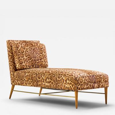 Paul McCobb Paul McCobb for Calvin Mid Century Walnut and Brass Chaise Lounge