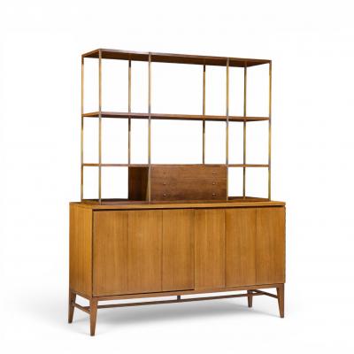 Paul McCobb Paul McCobb for Calvin Walnut and Brass Room Divider Credenza with Hutch