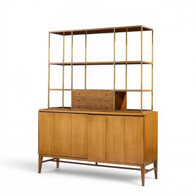 Paul McCobb Paul McCobb for Calvin Walnut and Brass Room Divider Credenza with Hutch