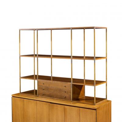 Paul McCobb Paul McCobb for Calvin Walnut and Brass Room Divider Credenza with Hutch