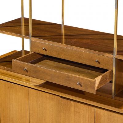 Paul McCobb Paul McCobb for Calvin Walnut and Brass Room Divider Credenza with Hutch