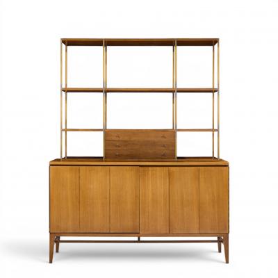 Paul McCobb Paul McCobb for Calvin Walnut and Brass Room Divider Credenza with Hutch