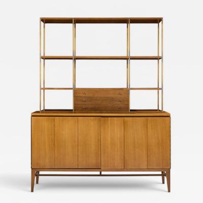 Paul McCobb Paul McCobb for Calvin Walnut and Brass Room Divider Credenza with Hutch