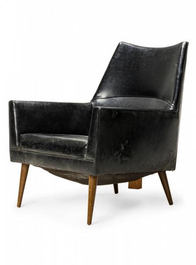 Paul McCobb Paul McCobb for Custom Craft Inc American Black Leather Lounge Armchair