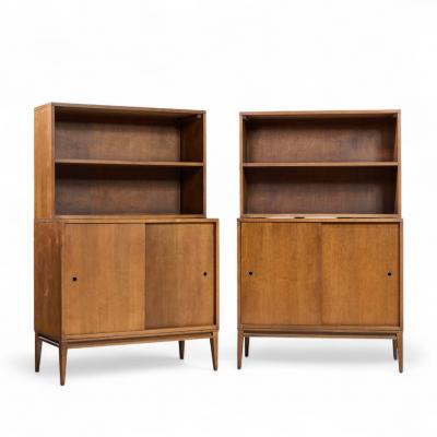 Paul McCobb Paul McCobb for Planner Group Mid Century Sliding Door Cabinet with Hutch Pair