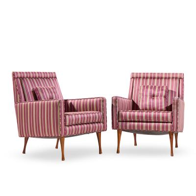 Paul McCobb Paul McCobb for Widdicomb Symmetric Group Mid Century Walnut Lounge Chair Pair