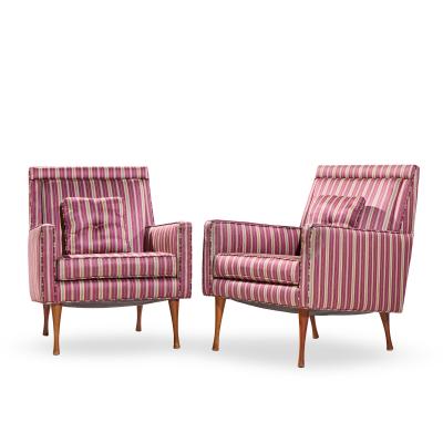 Paul McCobb Paul McCobb for Widdicomb Symmetric Group Mid Century Walnut Lounge Chair Pair